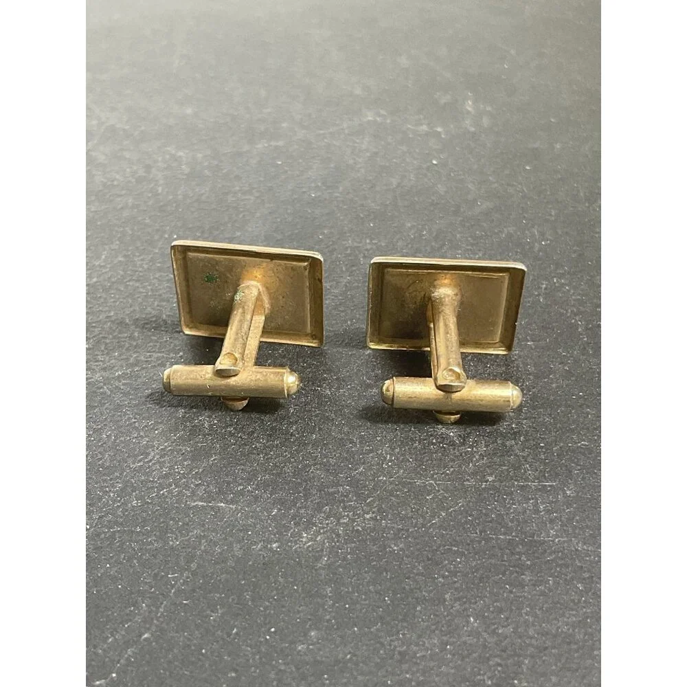 Vintage Gold Tone & Red Enamel Square Cufflinks With Knotted Design